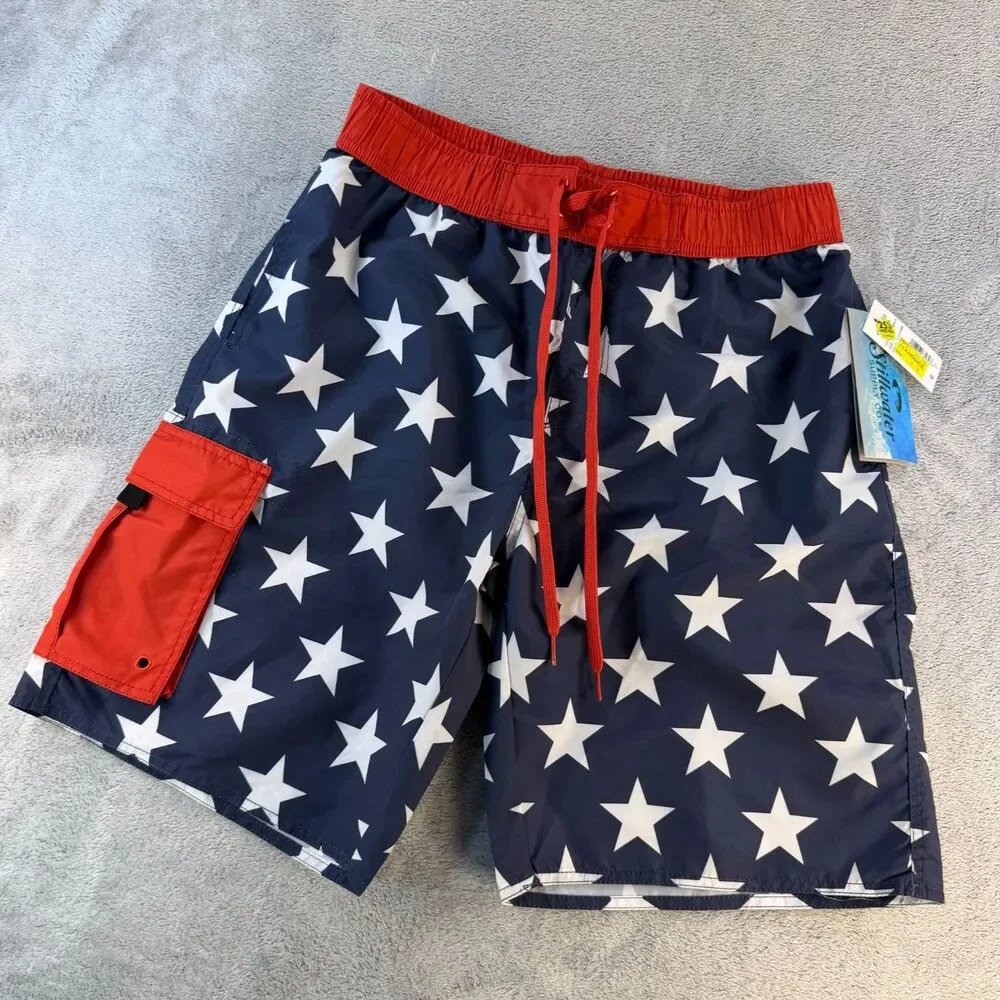 Stillwater Supply Co Swim Trunks Men M Vintage Y2K Deadstock USA Flag NWT